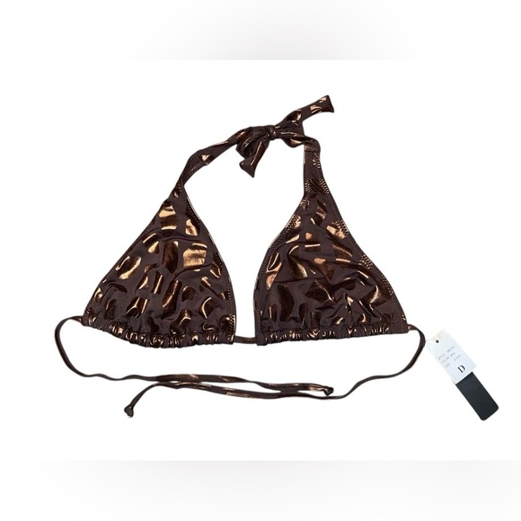 Sizzle Beach Poolside Brown Metallic Print Bikini Top D Cup - Picture 3 of 7